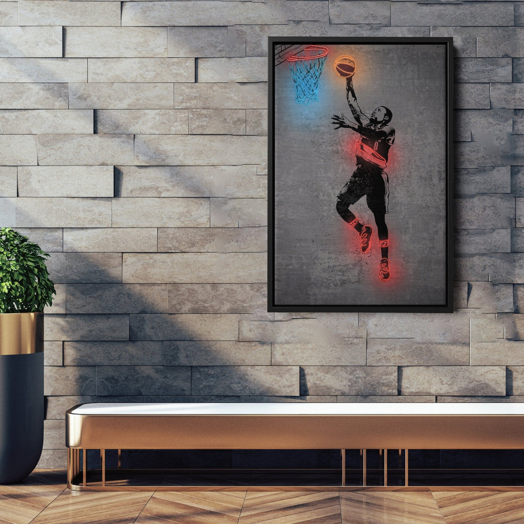 Damian Lillard Neon Canvas Art | Modern Wall Decor for Blazers Fans - CanvasNeon