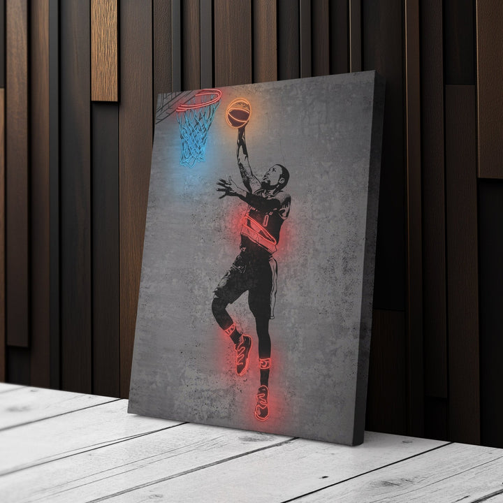 Damian Lillard Neon Canvas Art | Modern Wall Decor for Blazers Fans - CanvasNeon