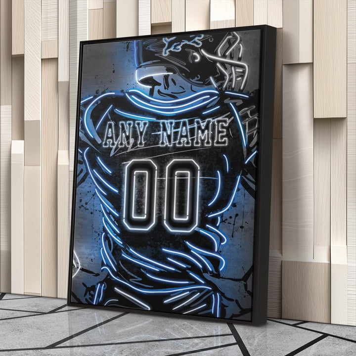 Detroit Lions Custom Jersey Canvas | Neon Wall Art - CanvasNeon