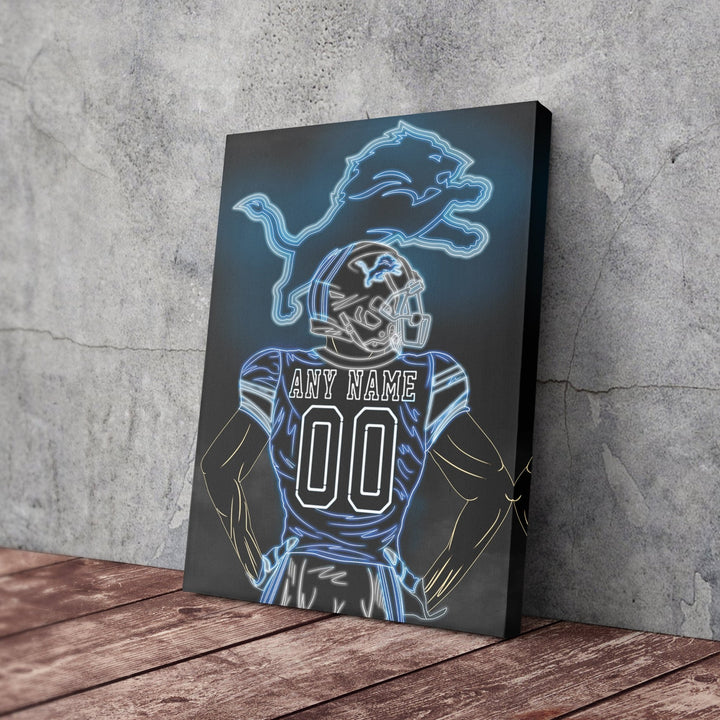 Detroit Lions Personalized Jersey Canvas | Neon Wall Art - CanvasNeon