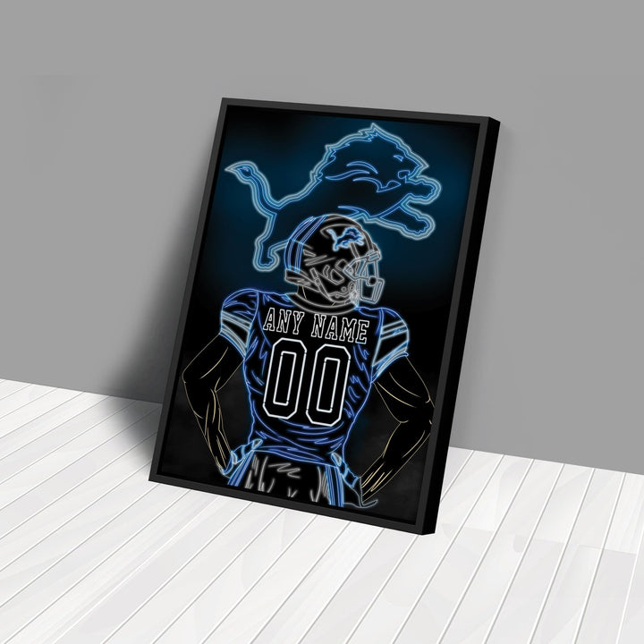 Detroit Lions Personalized Jersey Canvas | Neon Wall Art - CanvasNeon