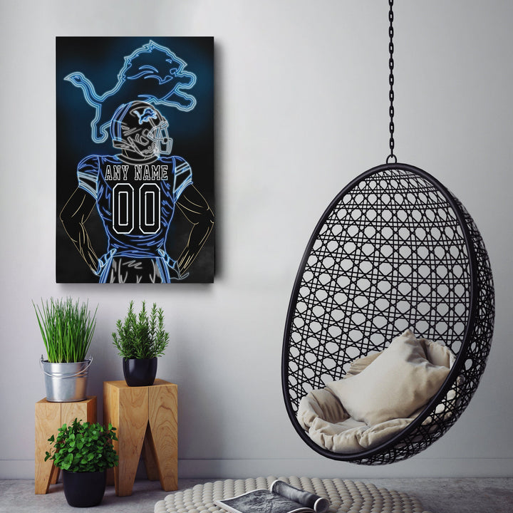 Detroit Lions Personalized Jersey Canvas | Neon Wall Art - CanvasNeon