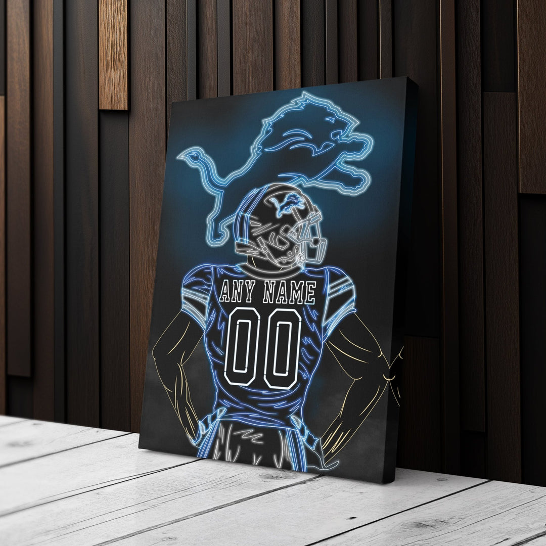 Detroit Lions Personalized Jersey Canvas | Neon Wall Art - CanvasNeon