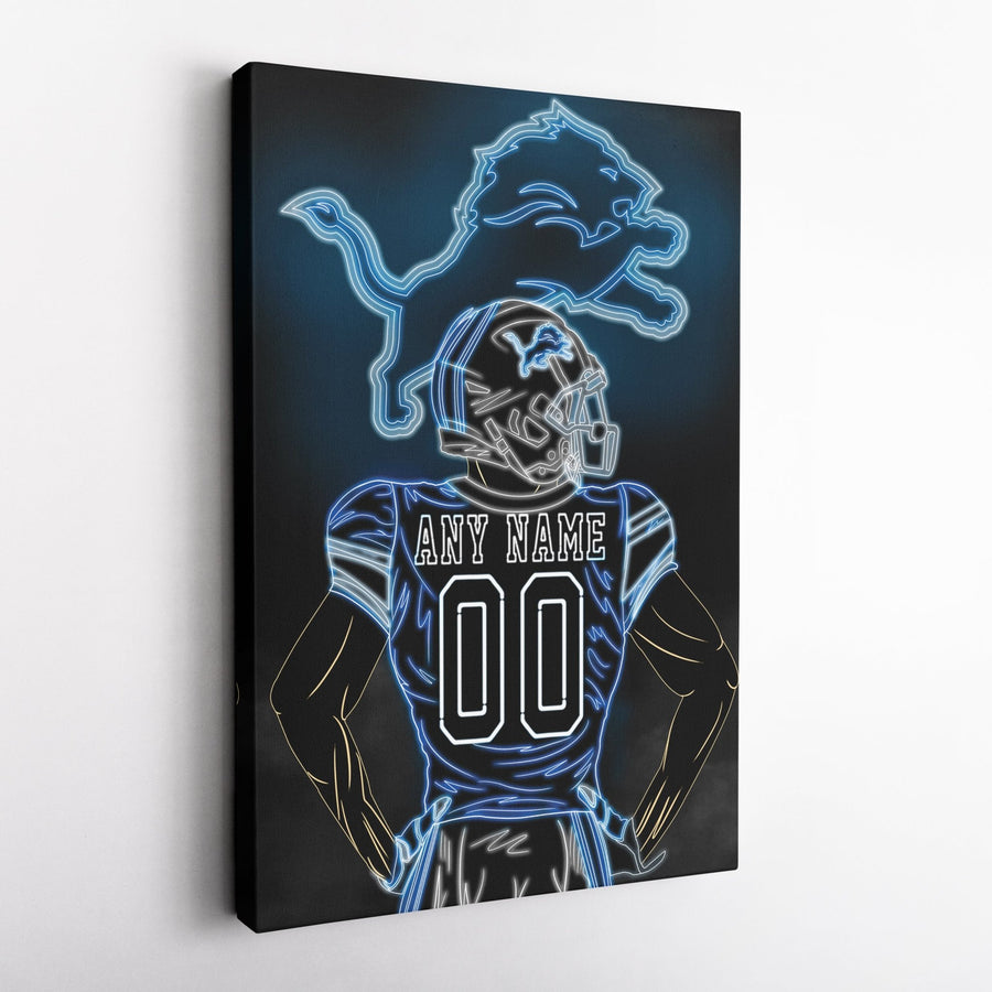 Detroit Lions Personalized Jersey Canvas | Neon Wall Art - CanvasNeon