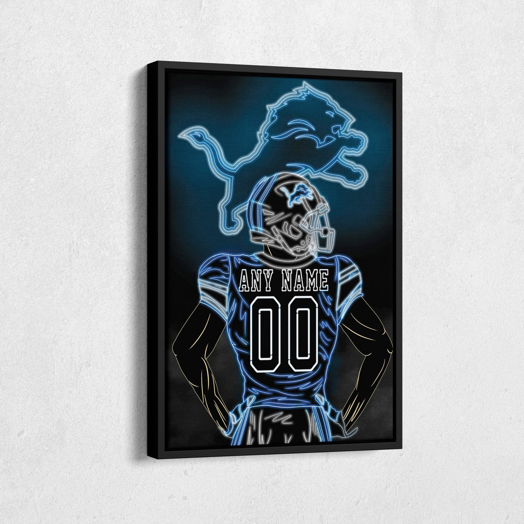 Detroit Lions Personalized Jersey Canvas | Neon Wall Art - CanvasNeon