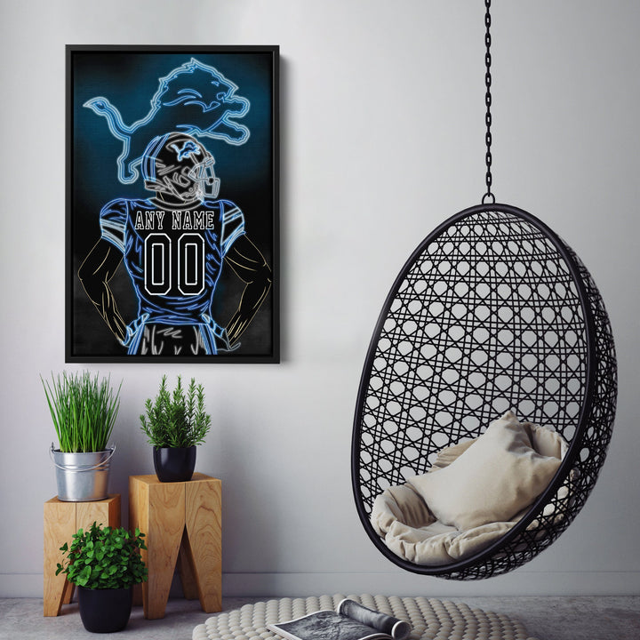 Detroit Lions Personalized Jersey Canvas | Neon Wall Art - CanvasNeon