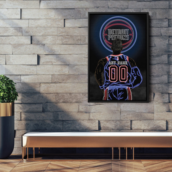 Detroit Pistons Personalized Jersey Canvas | Neon Wall Art - CanvasNeon