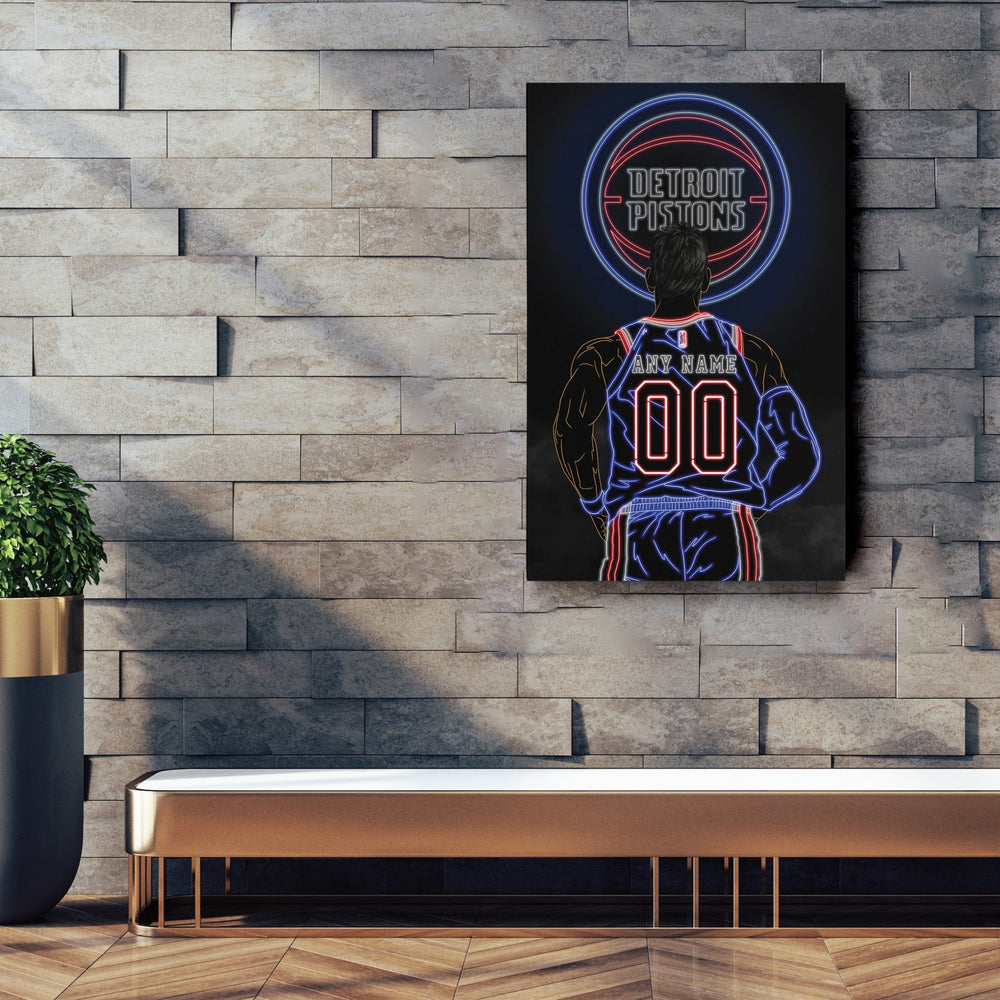 Detroit Pistons Personalized Jersey Canvas | Neon Wall Art - CanvasNeon