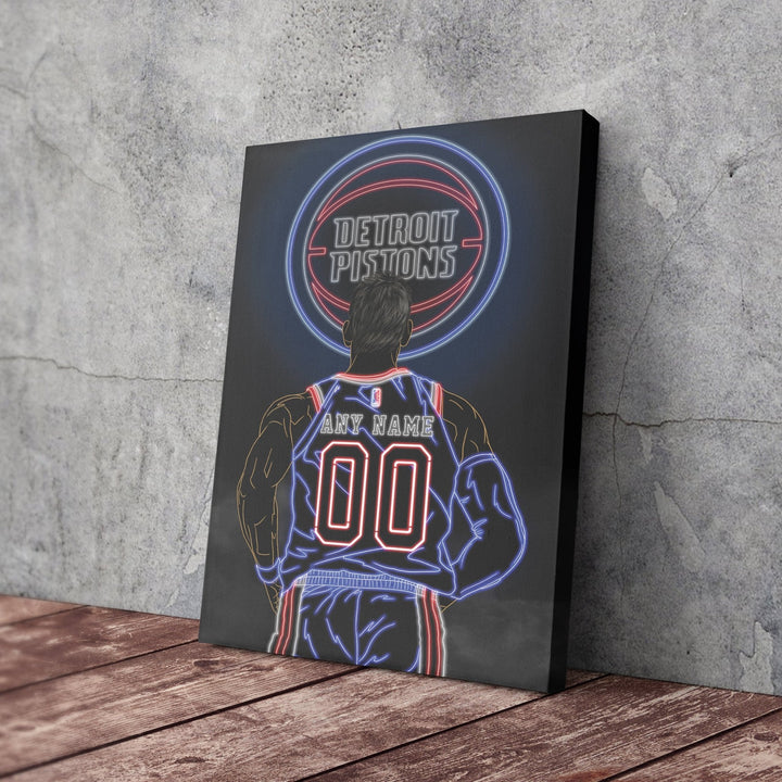 Detroit Pistons Personalized Jersey Canvas | Neon Wall Art - CanvasNeon