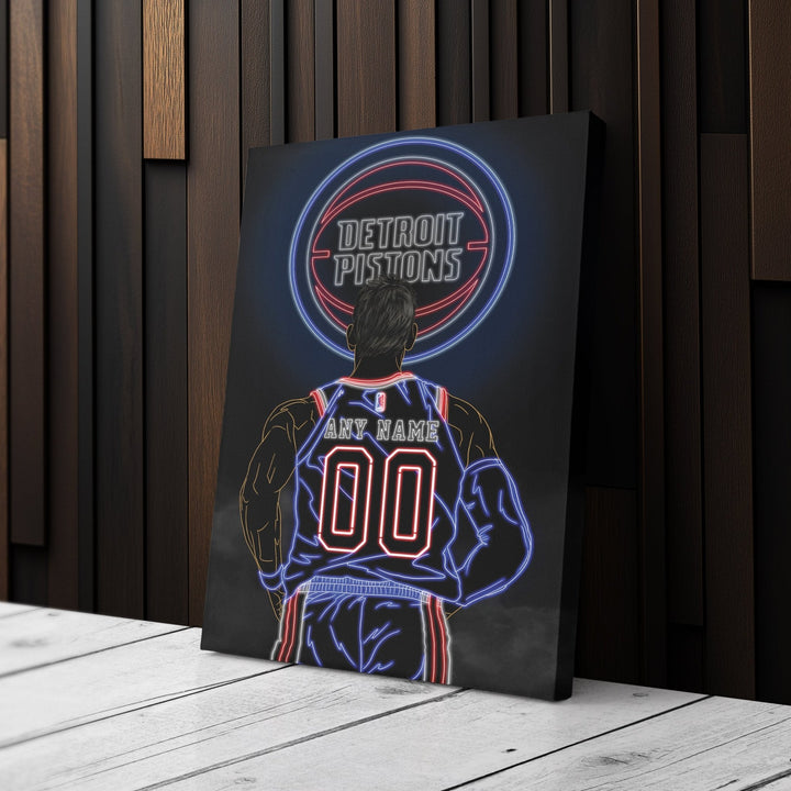 Detroit Pistons Personalized Jersey Canvas | Neon Wall Art - CanvasNeon