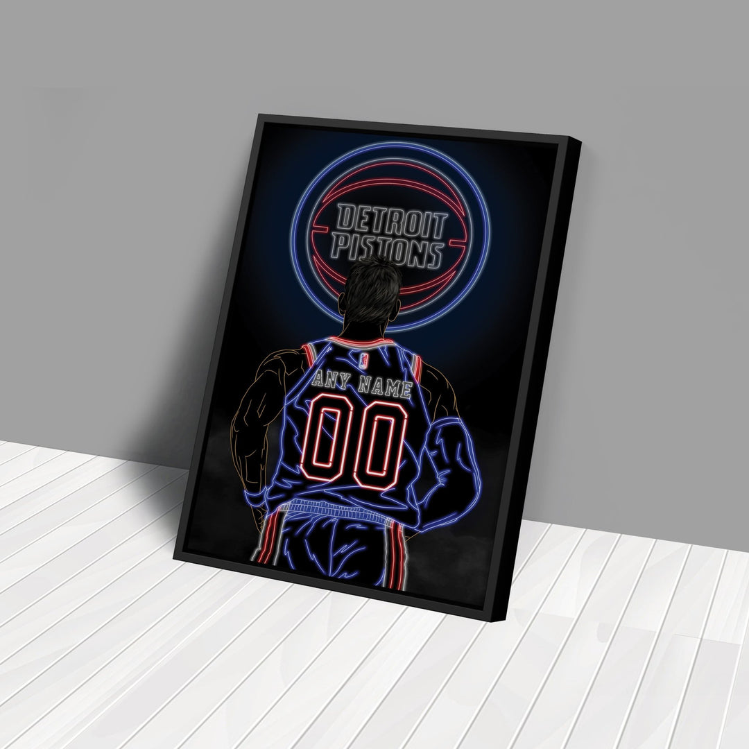 Detroit Pistons Personalized Jersey Canvas | Neon Wall Art - CanvasNeon