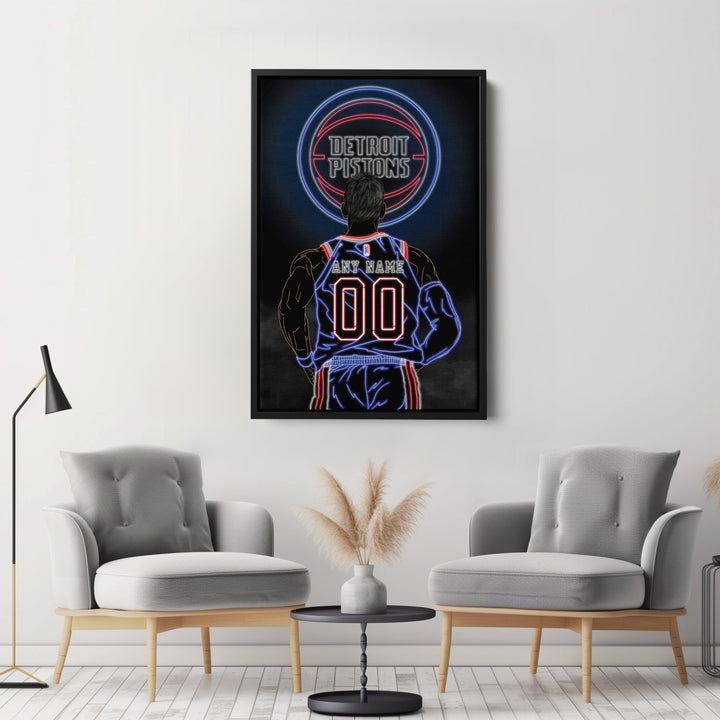 Detroit Pistons Personalized Jersey Canvas | Neon Wall Art - CanvasNeon