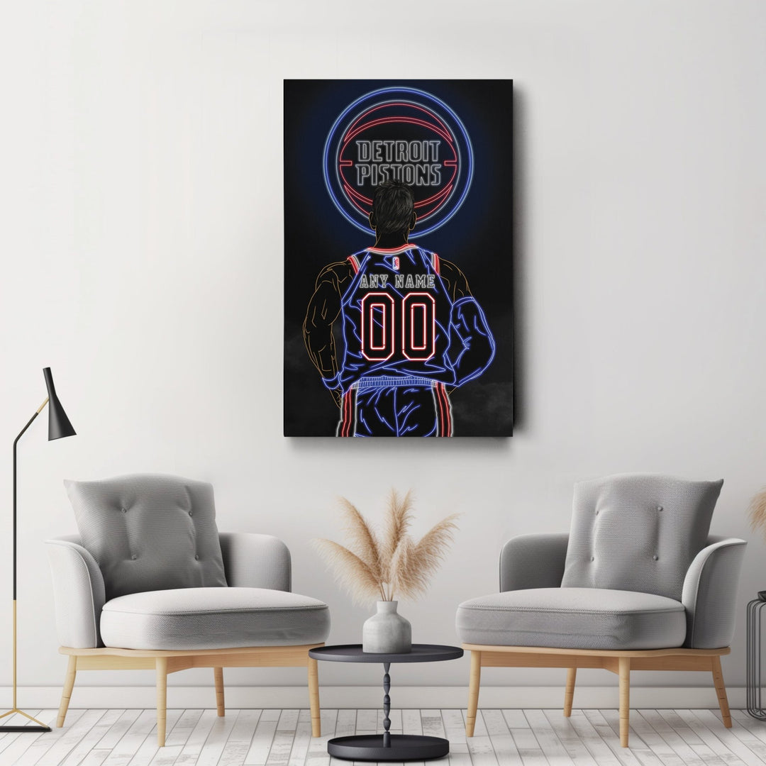 Detroit Pistons Personalized Jersey Canvas | Neon Wall Art - CanvasNeon