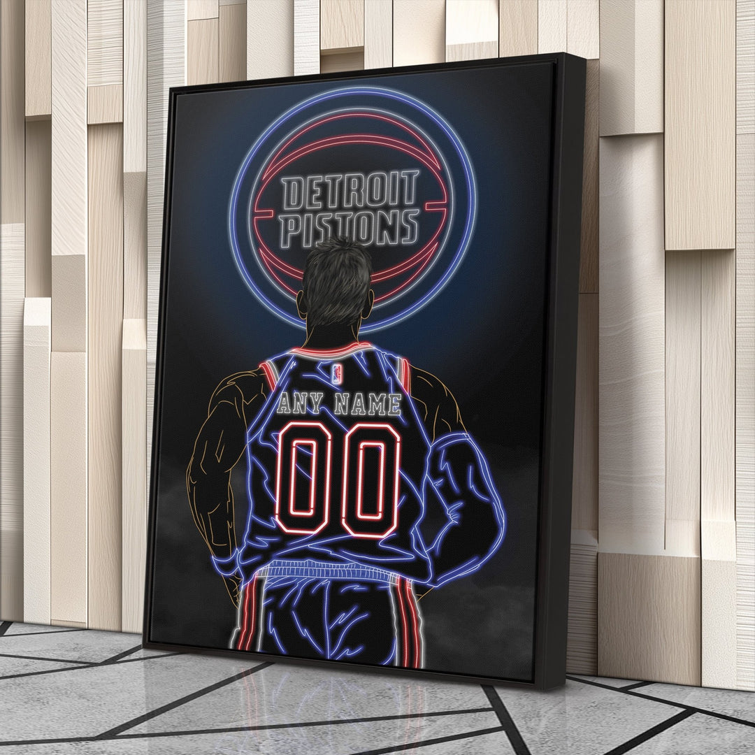 Detroit Pistons Personalized Jersey Canvas | Neon Wall Art - CanvasNeon