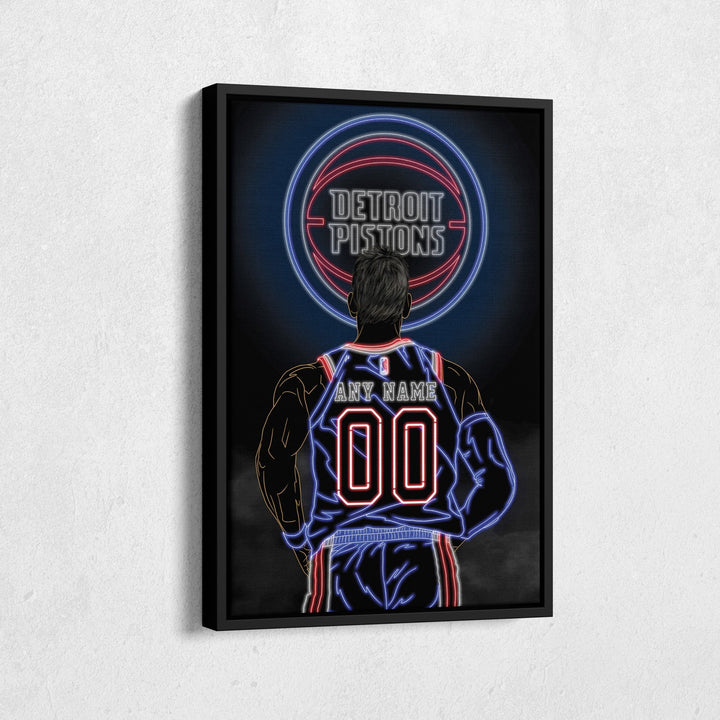 Detroit Pistons Personalized Jersey Canvas | Neon Wall Art - CanvasNeon