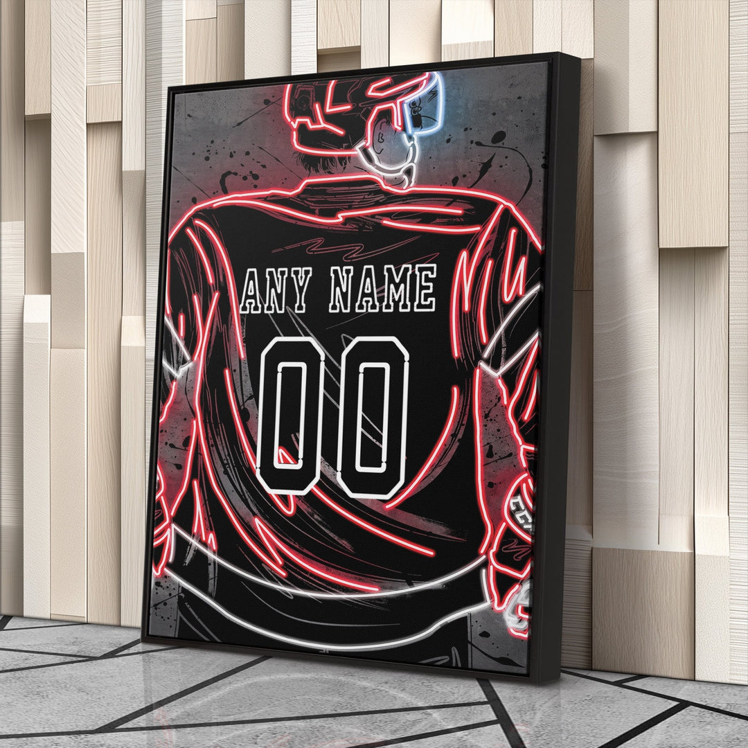Detroit Red Wings Custom Jersey Canvas | Neon Wall Art - CanvasNeon