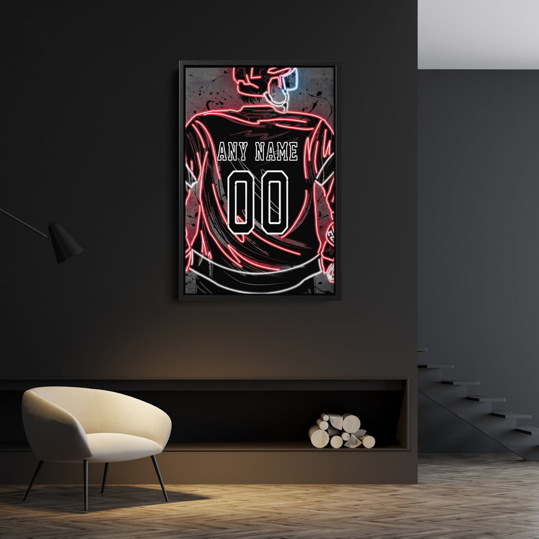Detroit Red Wings Custom Jersey Canvas | Neon Wall Art - CanvasNeon