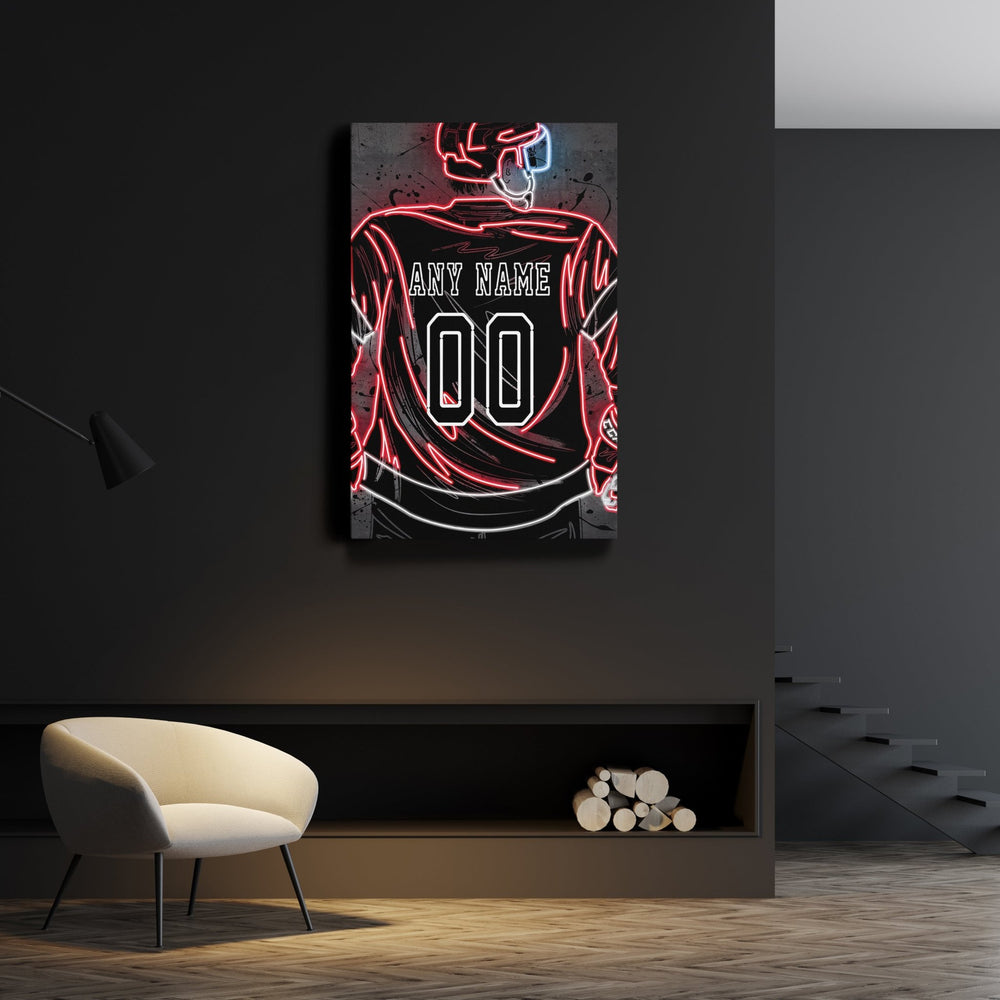 Detroit Red Wings Custom Jersey Canvas | Neon Wall Art - CanvasNeon
