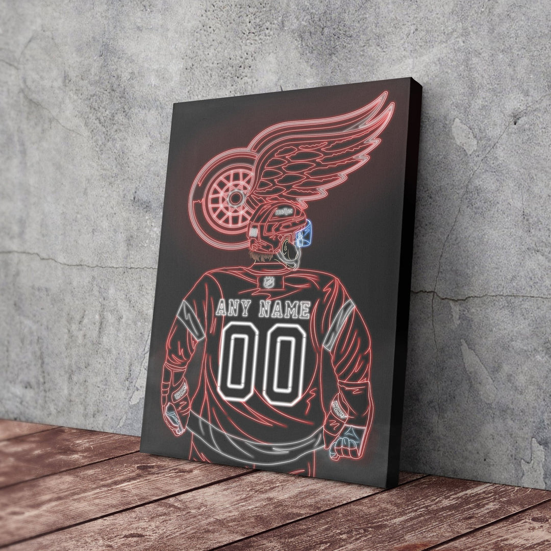 Detroit Red Wings Personalized Jersey Canvas | Neon Wall Art - CanvasNeon