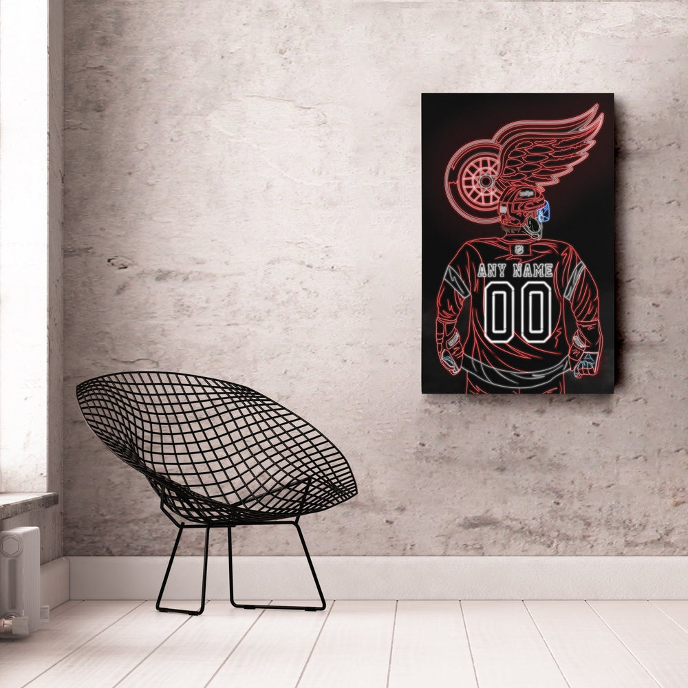 Detroit Red Wings Personalized Jersey Canvas | Neon Wall Art - CanvasNeon