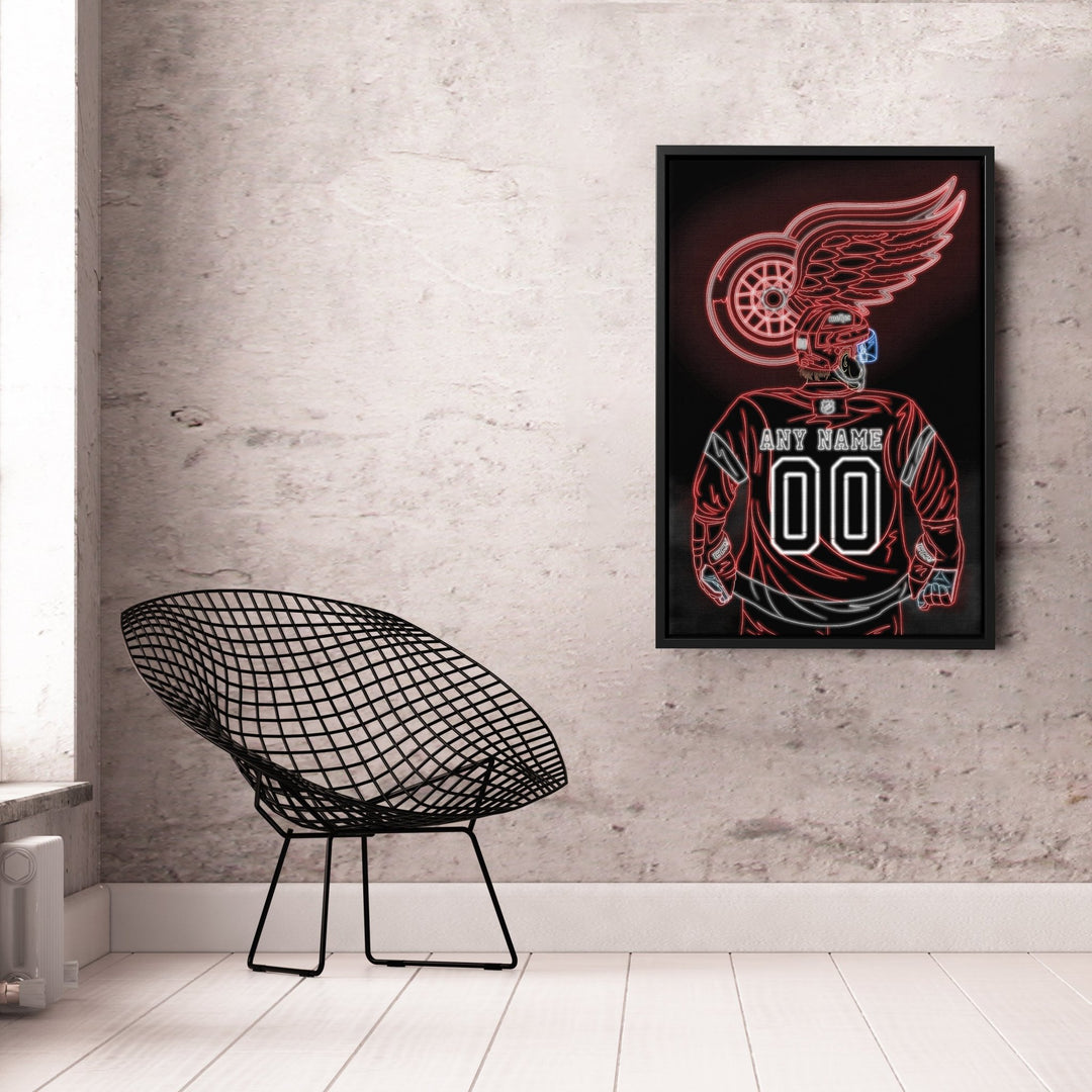 Detroit Red Wings Personalized Jersey Canvas | Neon Wall Art - CanvasNeon