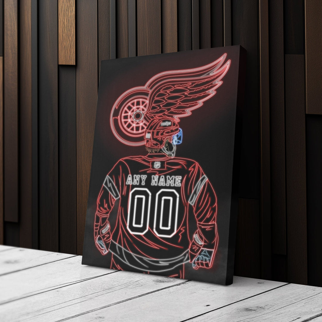 Detroit Red Wings Personalized Jersey Canvas | Neon Wall Art - CanvasNeon