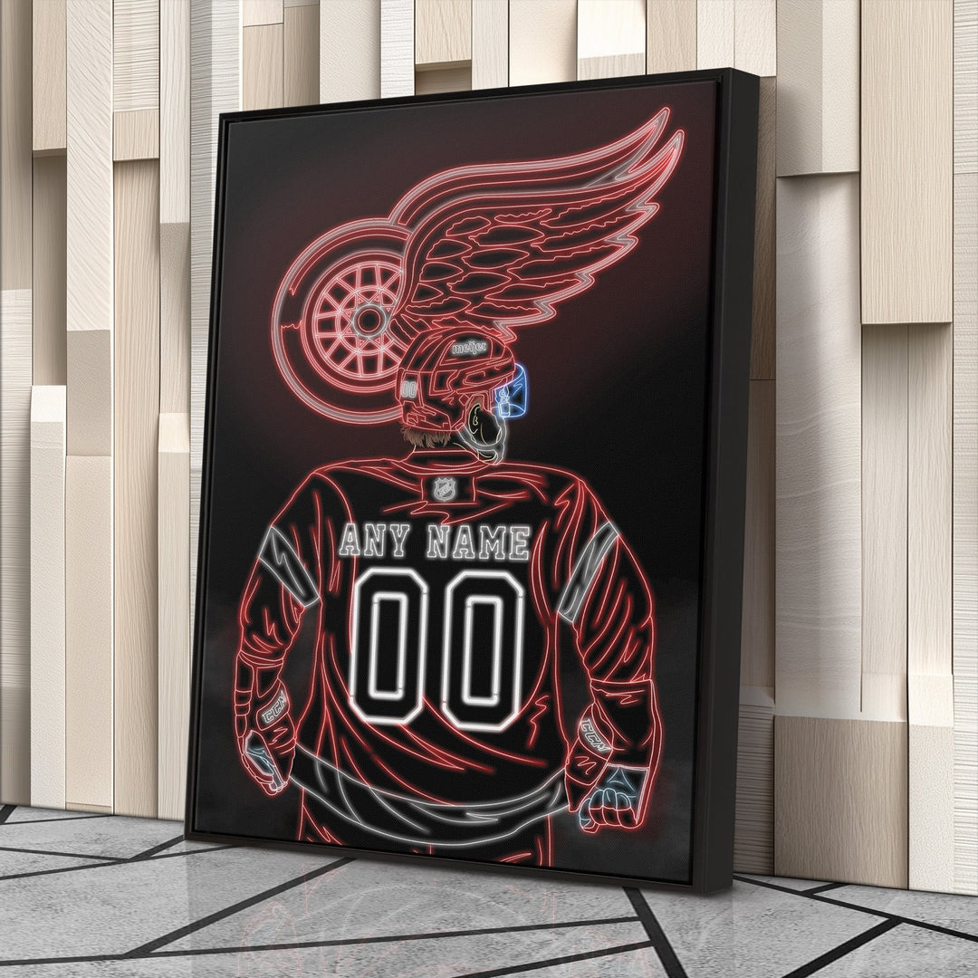Detroit Red Wings Personalized Jersey Canvas | Neon Wall Art - CanvasNeon
