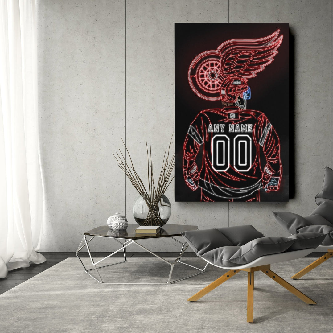 Detroit Red Wings Personalized Jersey Canvas | Neon Wall Art - CanvasNeon