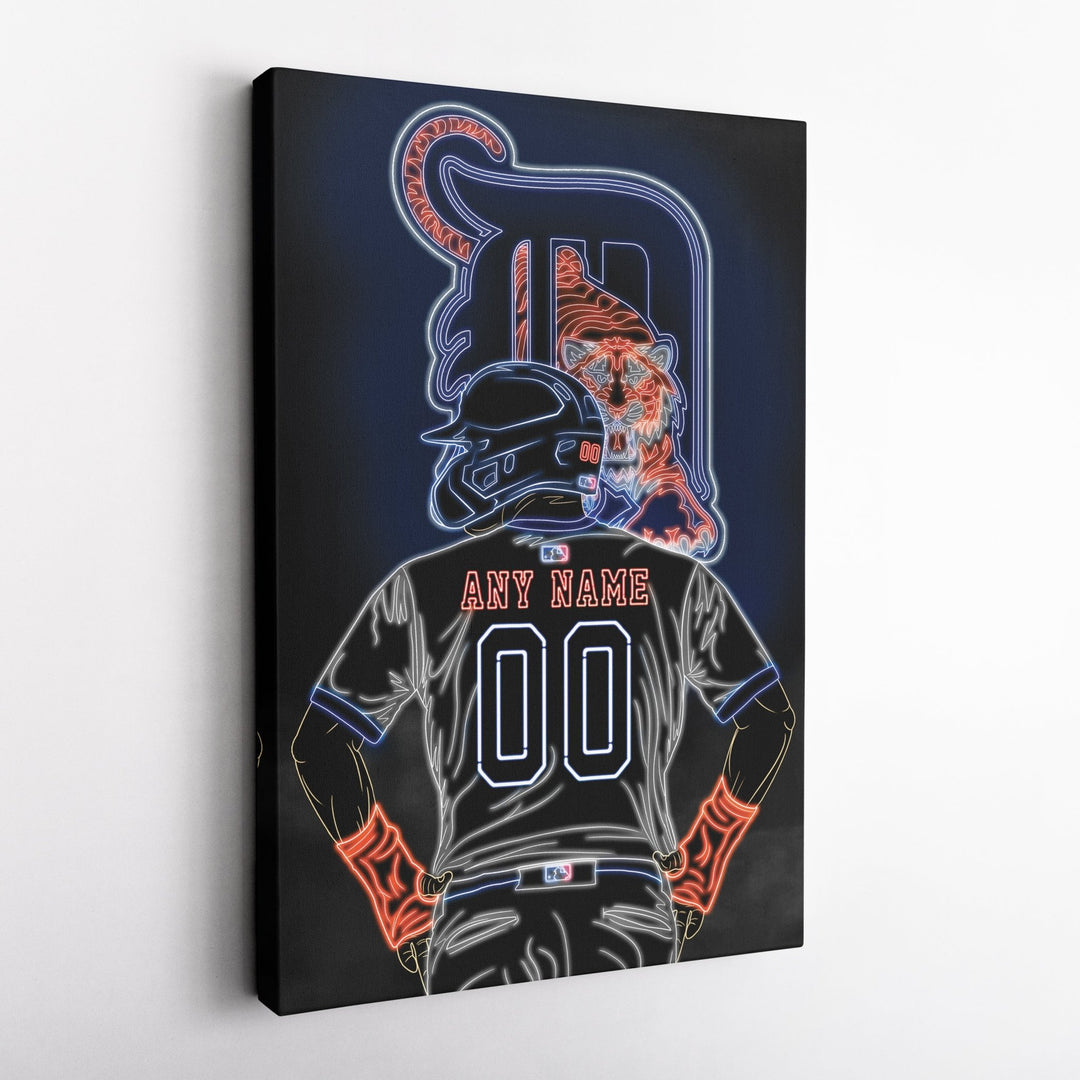 Detroit Tigers Personalized Jersey Canvas | Neon Wall Art - CanvasNeon