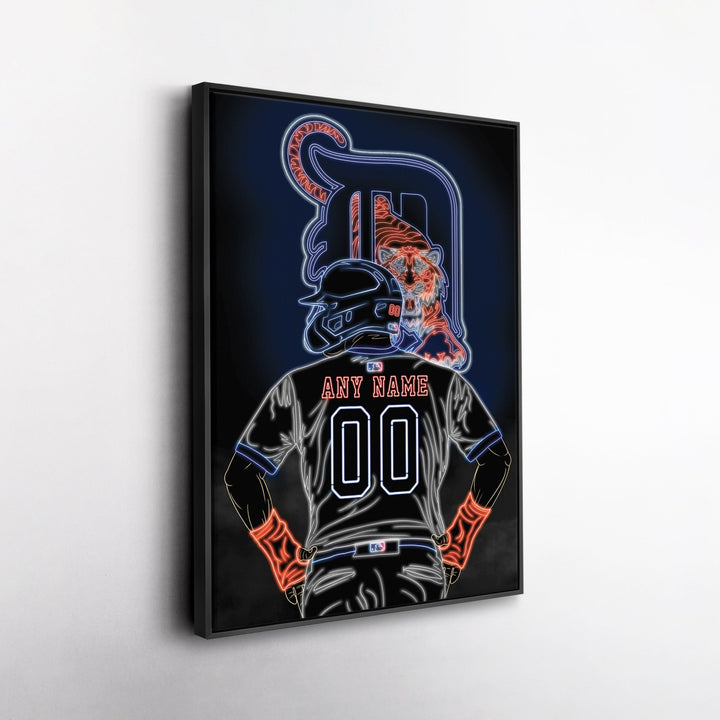 Detroit Tigers Personalized Jersey Canvas | Neon Wall Art - CanvasNeon