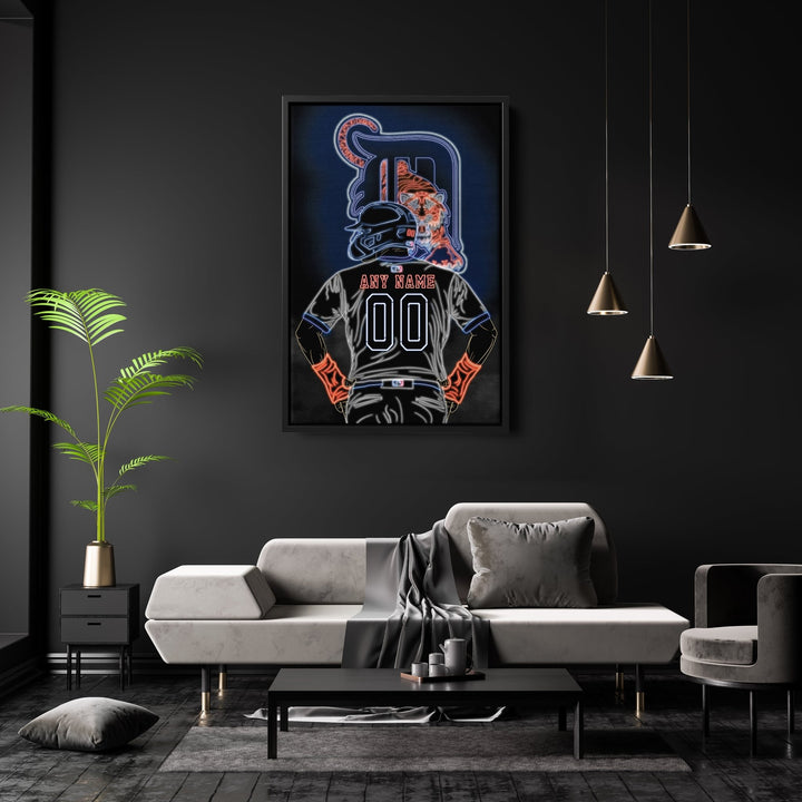 Detroit Tigers Personalized Jersey Canvas | Neon Wall Art - CanvasNeon