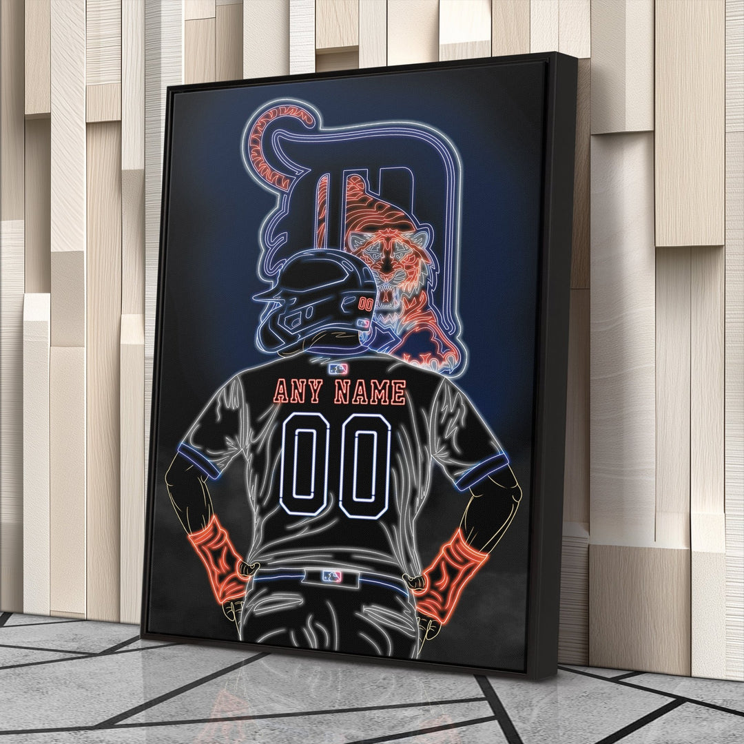 Detroit Tigers Personalized Jersey Canvas | Neon Wall Art - CanvasNeon