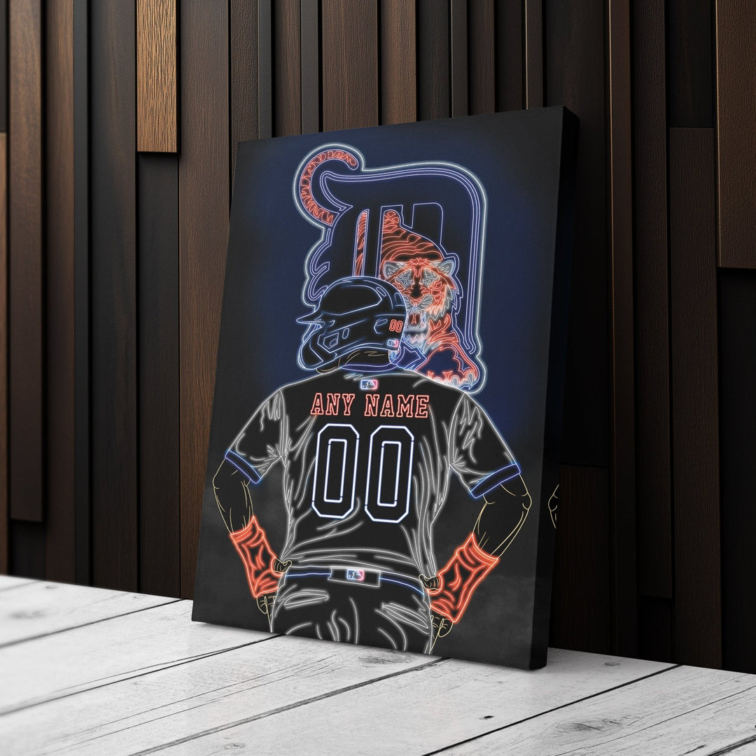 Detroit Tigers Personalized Jersey Canvas | Neon Wall Art - CanvasNeon