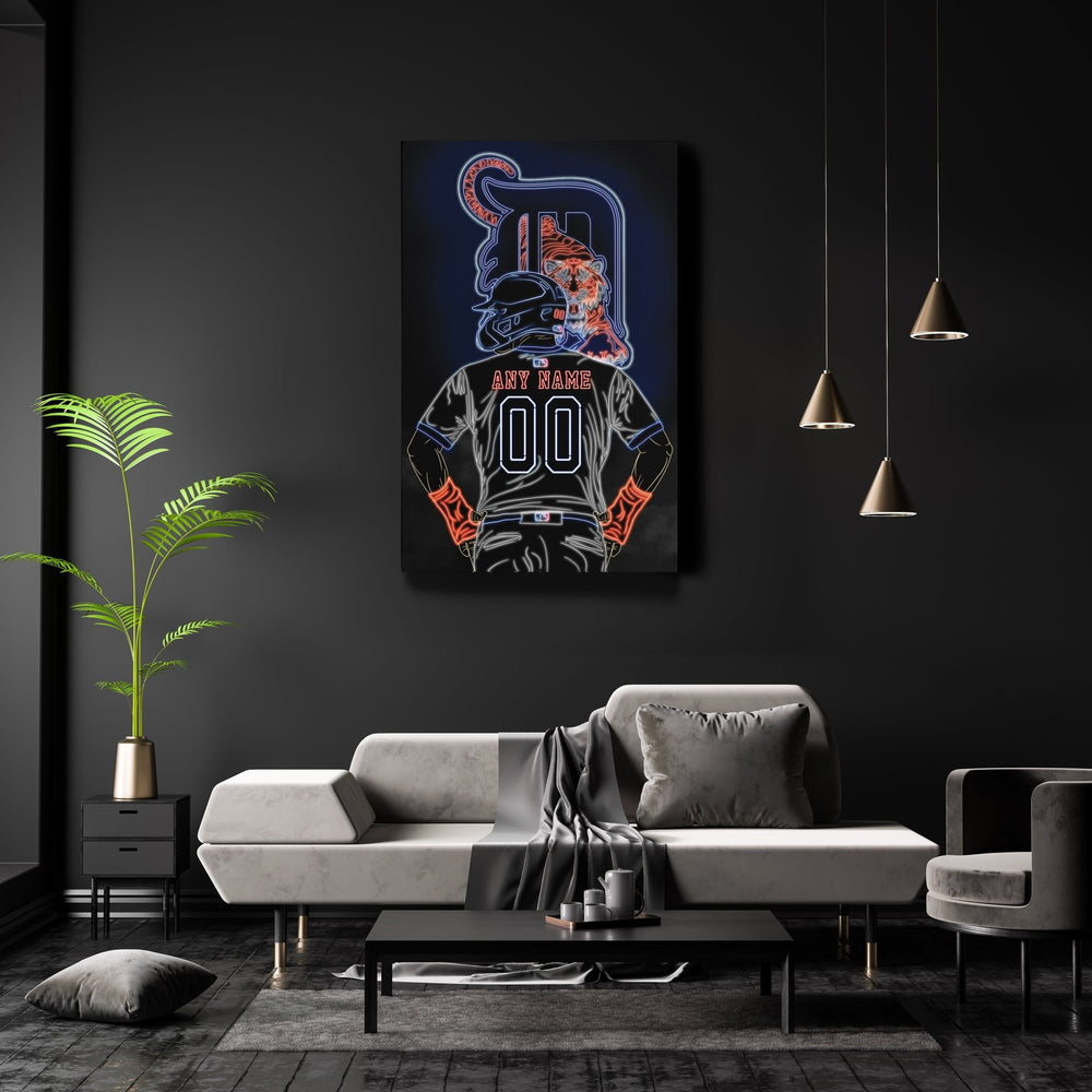 Detroit Tigers Personalized Jersey Canvas | Neon Wall Art - CanvasNeon