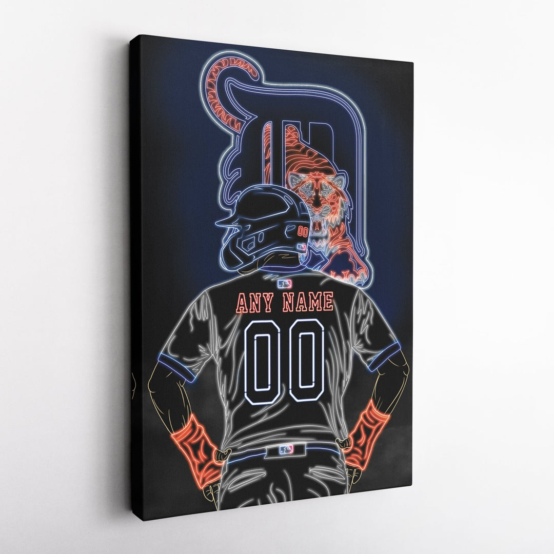 Detroit Tigers Personalized Jersey Canvas | Neon Wall Art - CanvasNeon