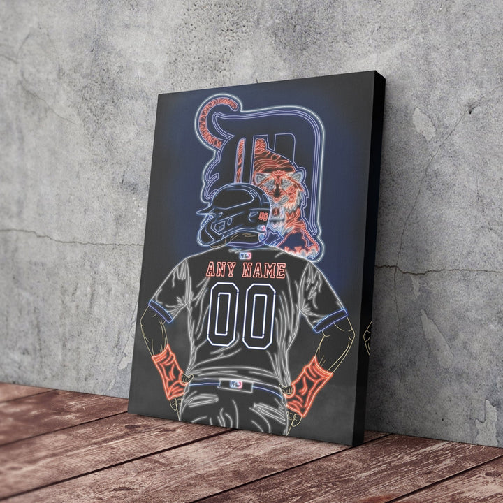 Detroit Tigers Personalized Jersey Canvas | Neon Wall Art - CanvasNeon