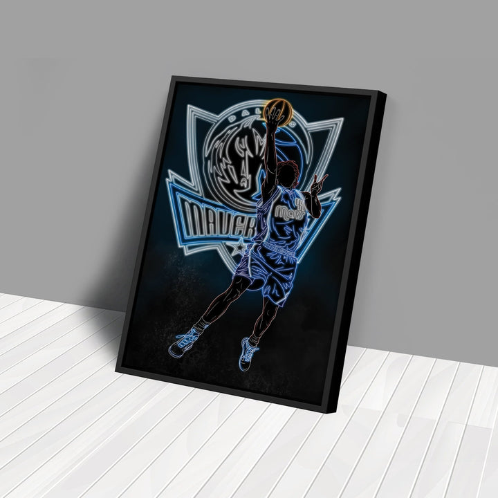 Dirk Nowitzki Neon Canvas Art | Mavericks Wall Decor - CanvasNeon