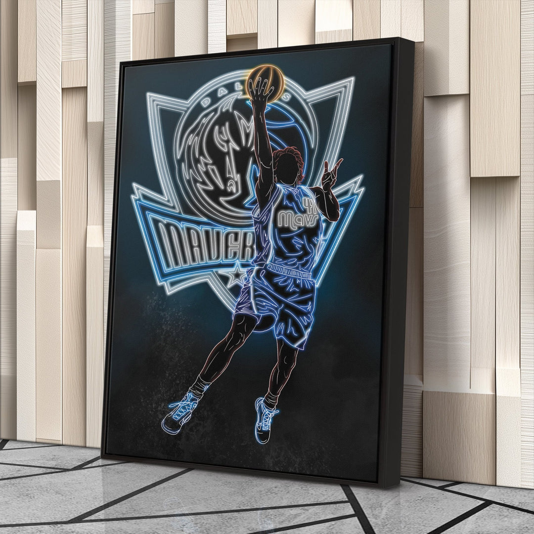 Dirk Nowitzki Neon Canvas Art | Mavericks Wall Decor - CanvasNeon