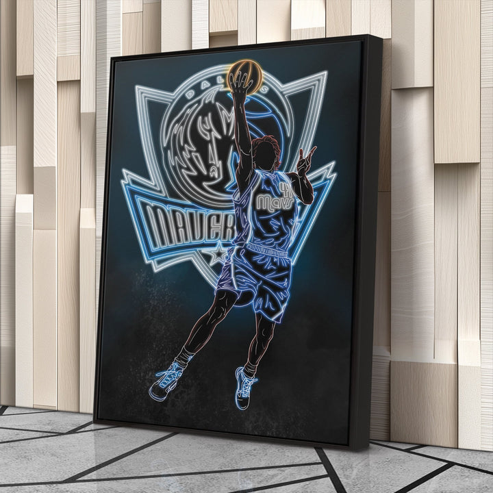 Dirk Nowitzki Neon Canvas Art | Mavericks Wall Decor - CanvasNeon