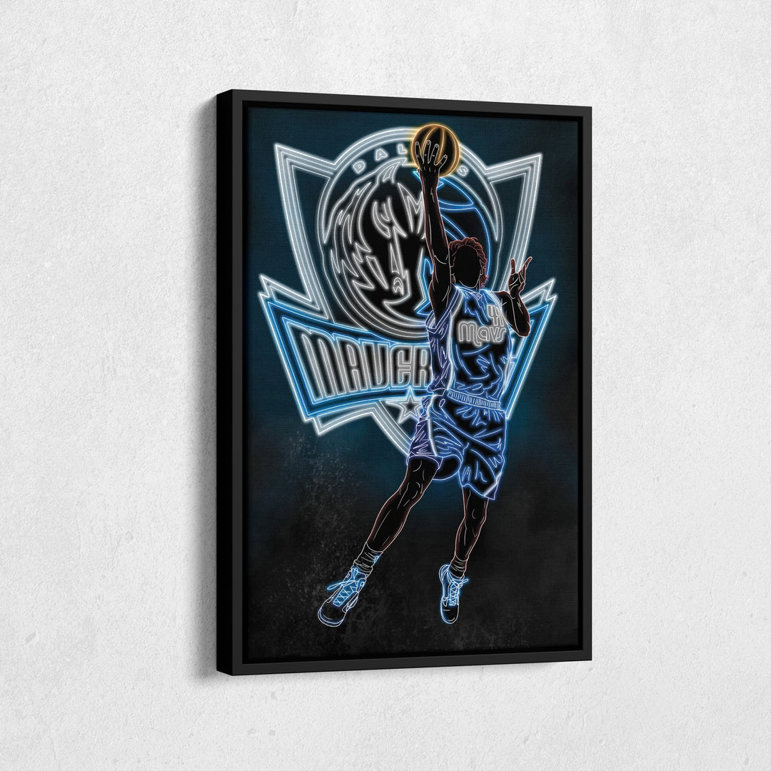 Dirk Nowitzki Neon Canvas Art | Mavericks Wall Decor - CanvasNeon