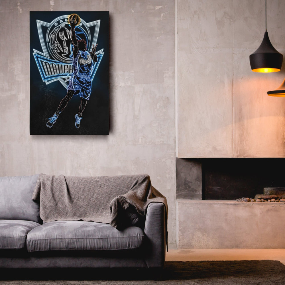 Dirk Nowitzki Neon Canvas Art | Mavericks Wall Decor - CanvasNeon
