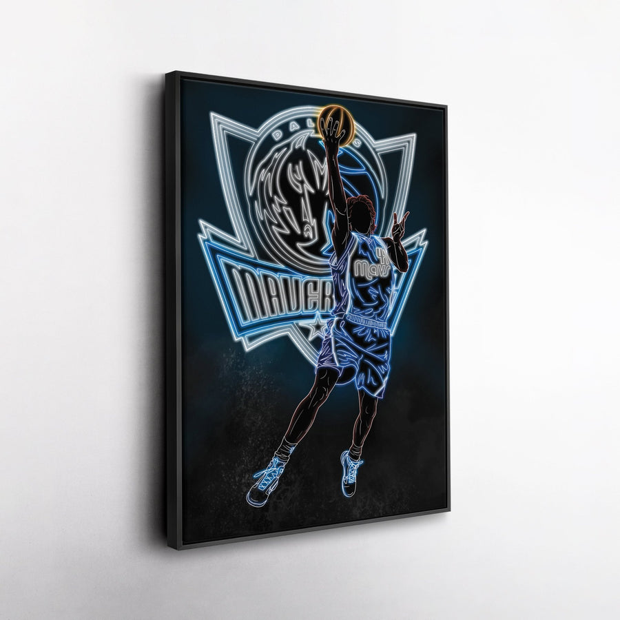 Dirk Nowitzki Neon Canvas Art | Mavericks Wall Decor - CanvasNeon