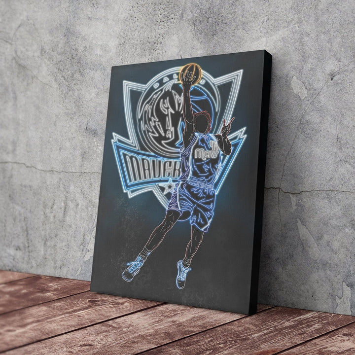 Dirk Nowitzki Neon Canvas Art | Mavericks Wall Decor - CanvasNeon