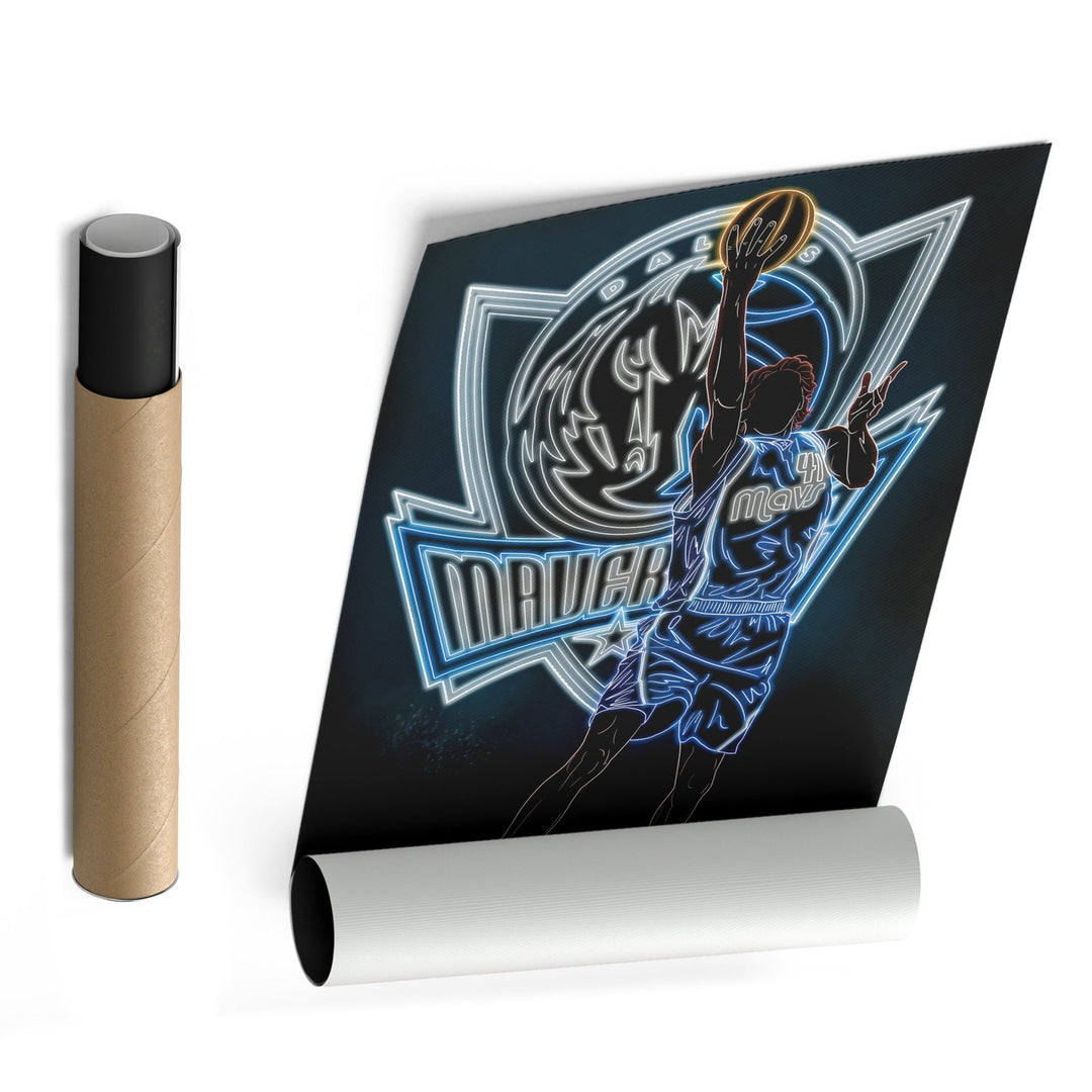 Dirk Nowitzki Neon Canvas Art | Mavericks Wall Decor - CanvasNeon