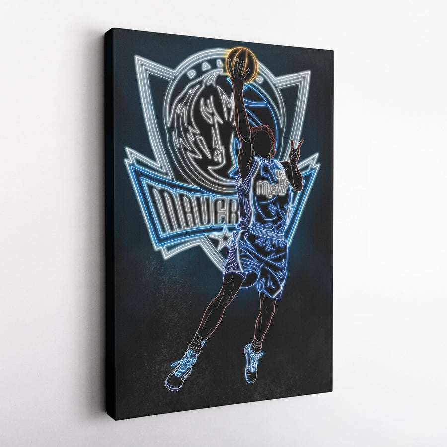 Dirk Nowitzki Neon Canvas Art | Mavericks Wall Decor - CanvasNeon