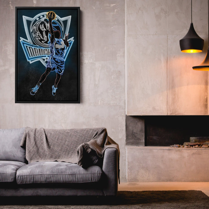 Dirk Nowitzki Neon Canvas Art | Mavericks Wall Decor - CanvasNeon
