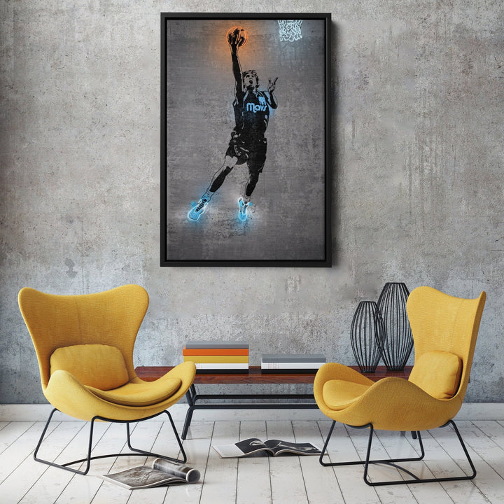 Dirk Nowitzki Neon Canvas Art | Modern Wall Decor for Mavericks Fans - CanvasNeon