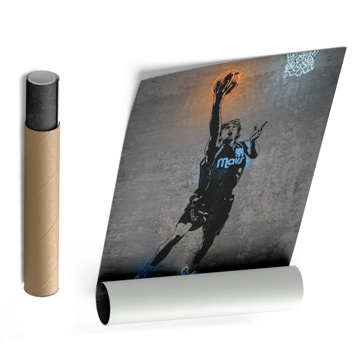 Dirk Nowitzki Neon Canvas Art | Modern Wall Decor for Mavericks Fans - CanvasNeon