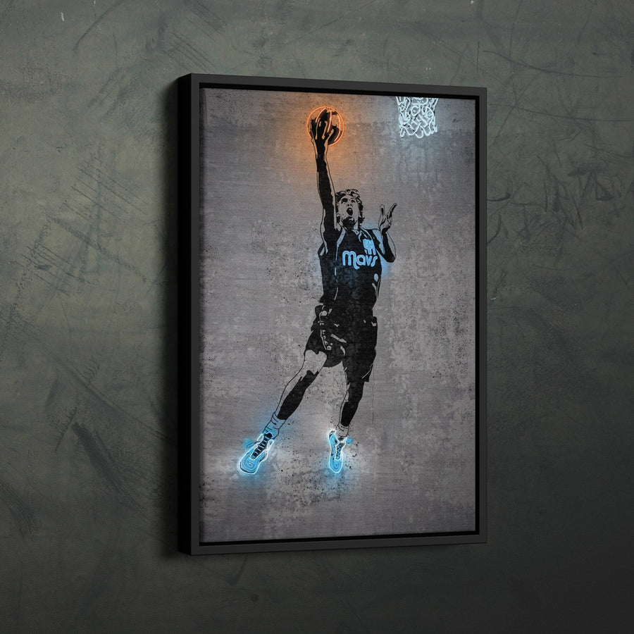 Dirk Nowitzki Neon Canvas Art | Modern Wall Decor for Mavericks Fans - CanvasNeon