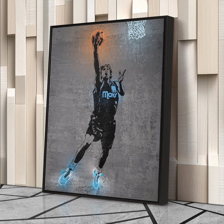 Dirk Nowitzki Neon Canvas Art | Modern Wall Decor for Mavericks Fans - CanvasNeon